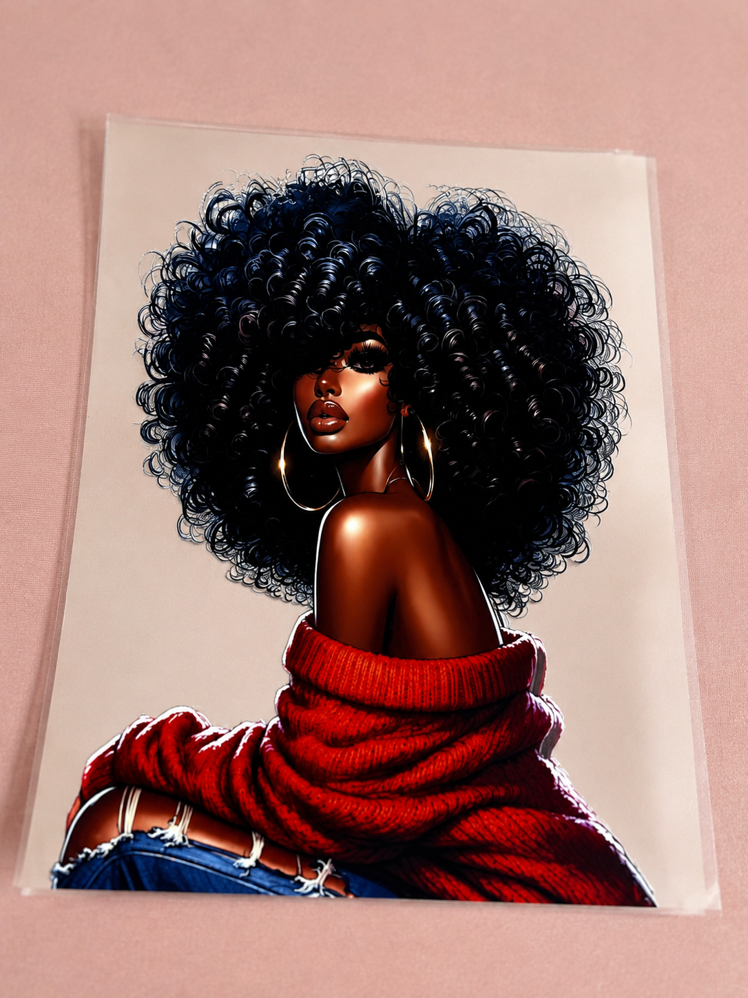 Afro Woman- Red Shirt UVDTF Decal