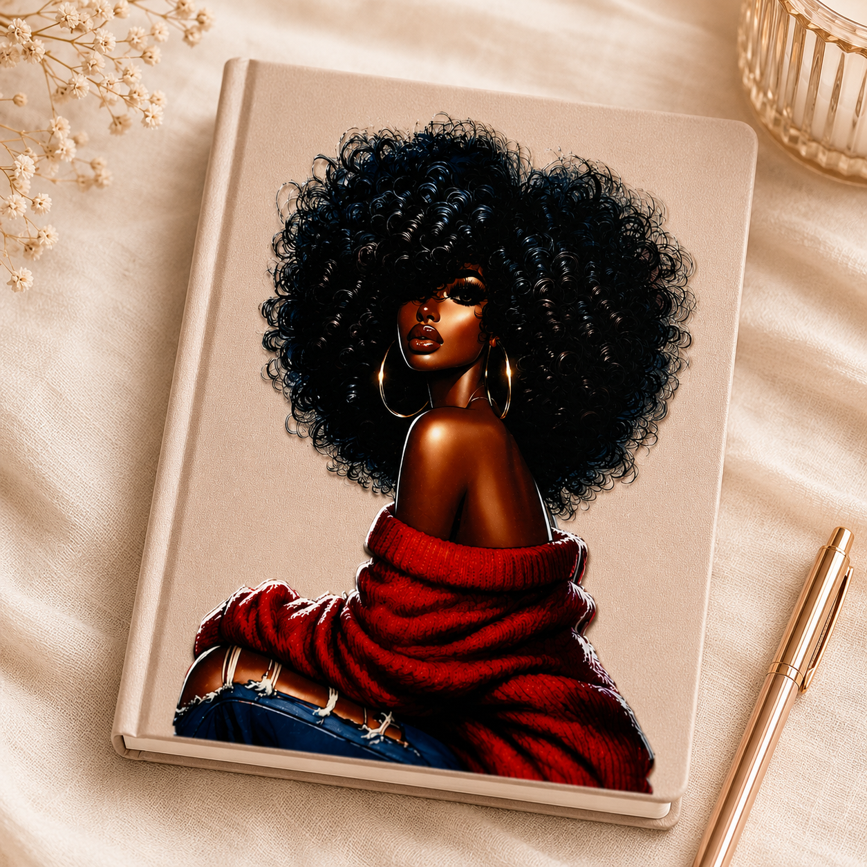 Afro Woman- Red Shirt UVDTF Decal