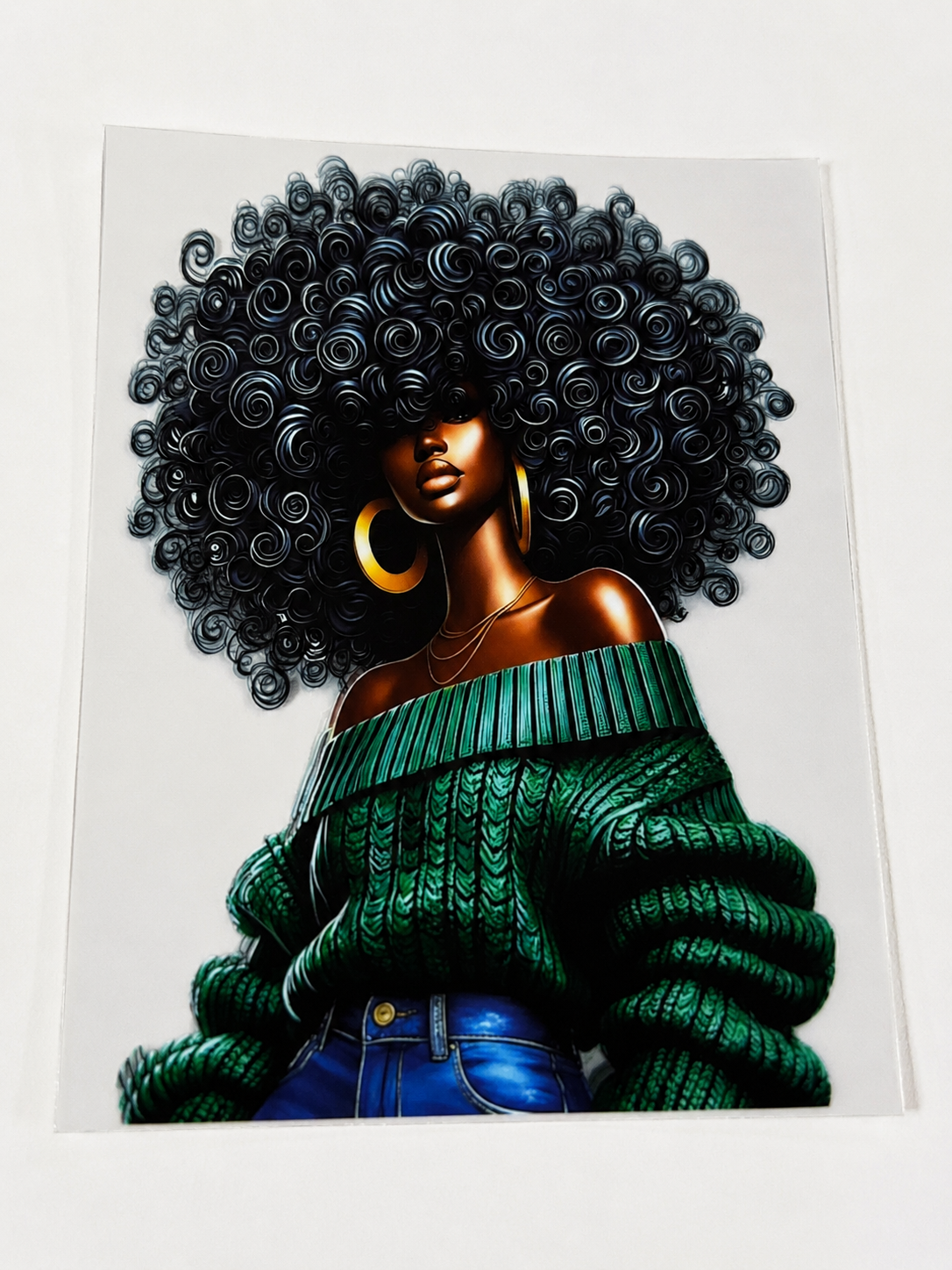Afro Woman - Green Shirt UVDTF Decal